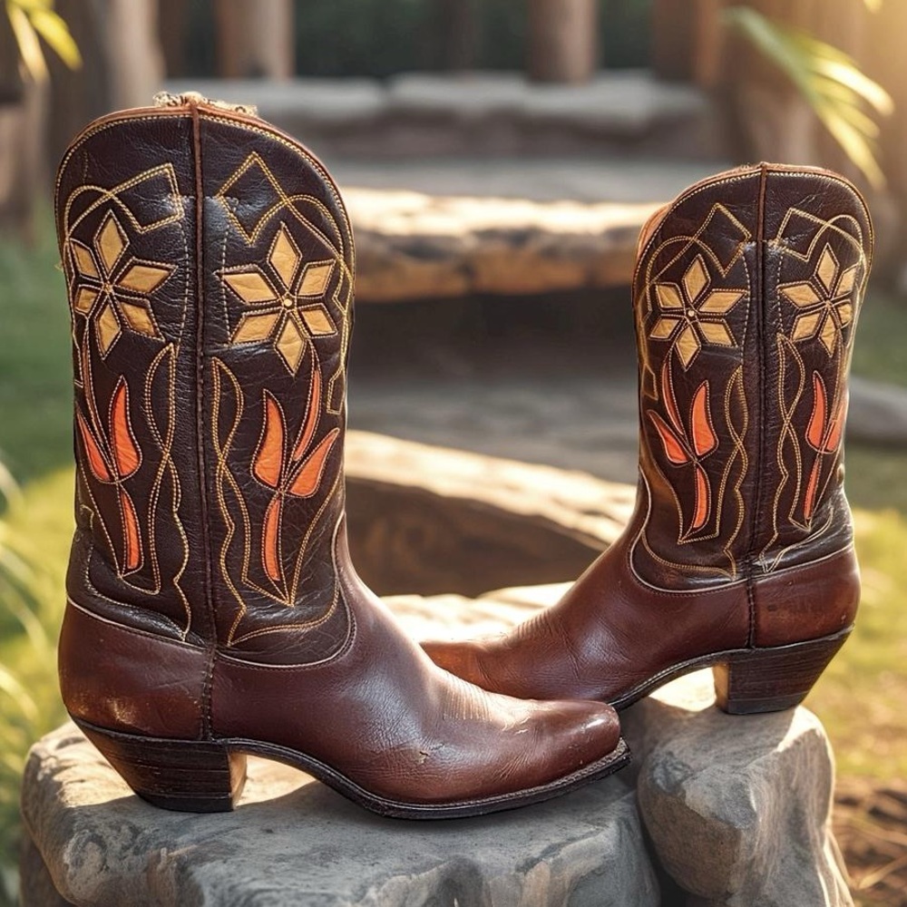 Women’s Size 5.5 M - 1950’s Justin Cowboy Western Pee Wee Boots Inlays